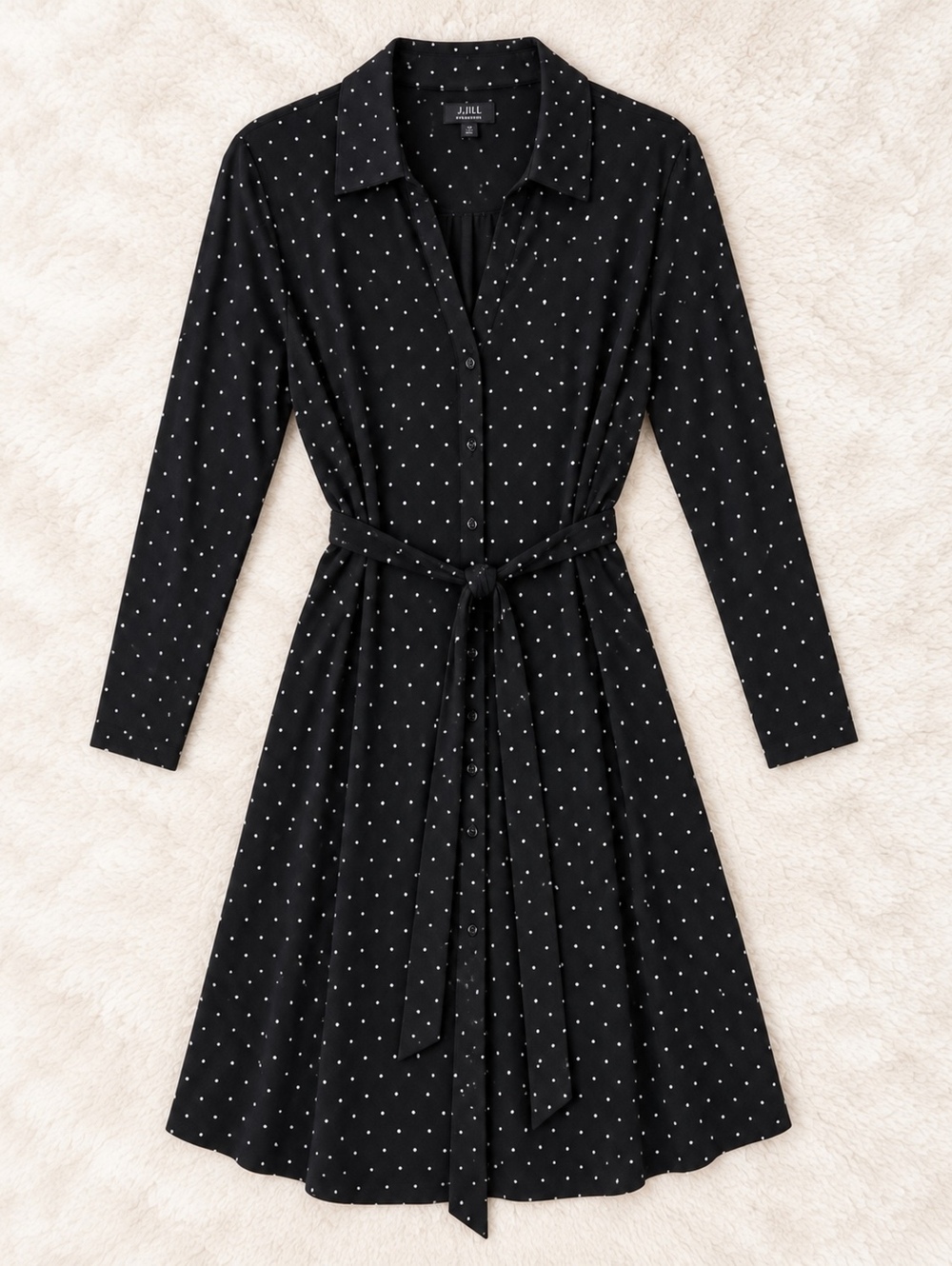 J.Jill Black Polka Dot Shirt Dress XL Tall Button Front